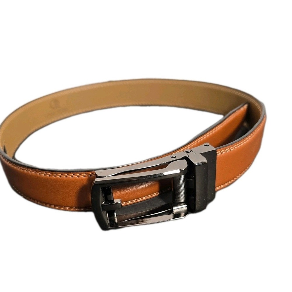 CHAOREN Mens Ratchet Belt Tan Brown Leather Gunmetal Slide Buckle Dress Belt NEW